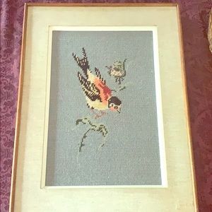 Vintage Needlepoint bird frame